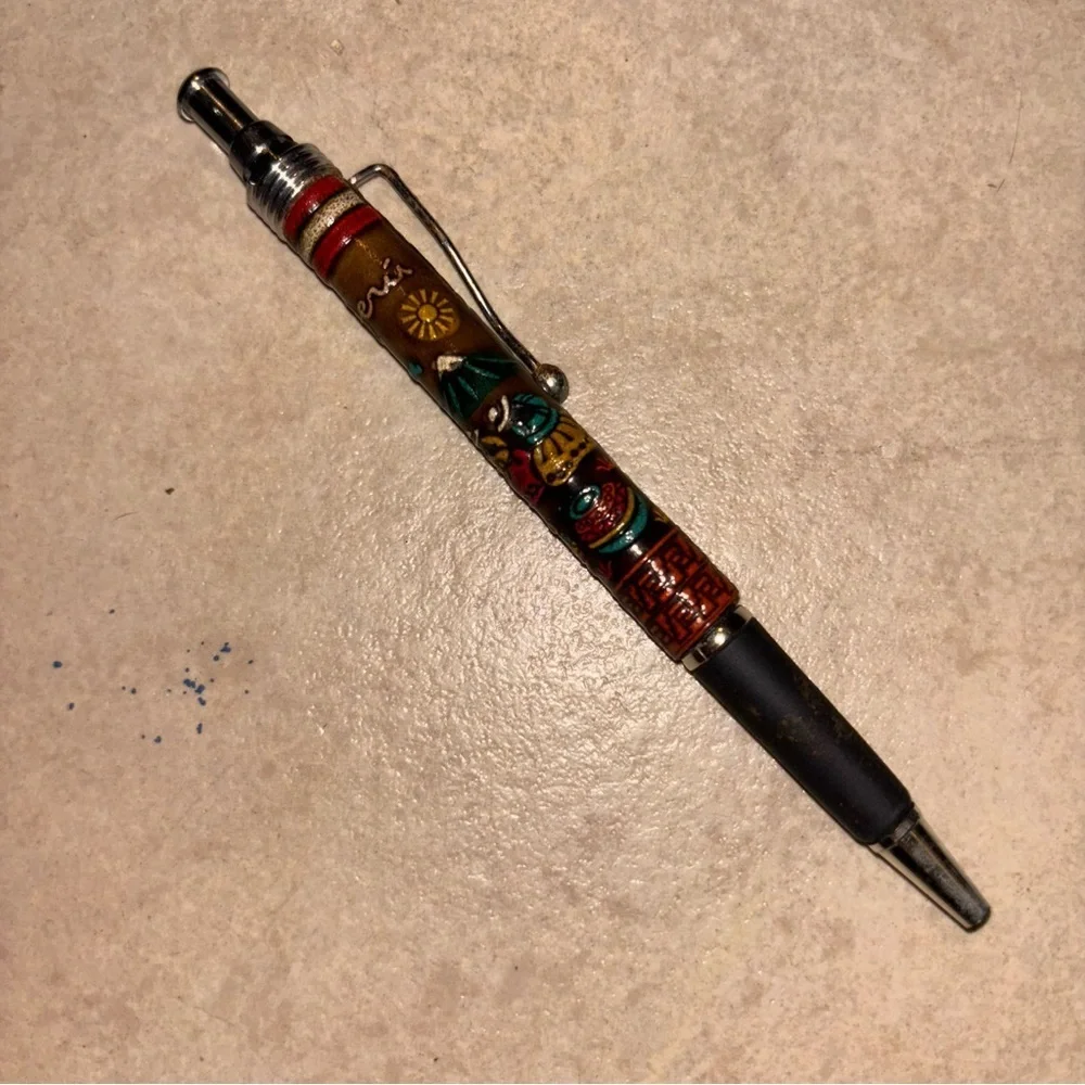 Peruvian Hand-Tooled Ethnic Leather Wrapped Souvenir Ballpoint pen